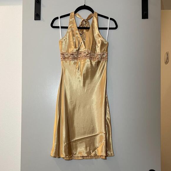 Golden Yellow Slip Midi Dress M - Picture 3 of 5